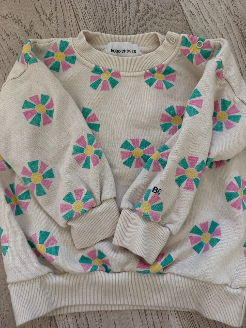 Bobo Choses Cream Sweatshirt with Pink, Green & Yellow Floral Motifs